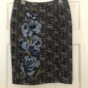Escada Tweed pencil skirt with floral appliqué